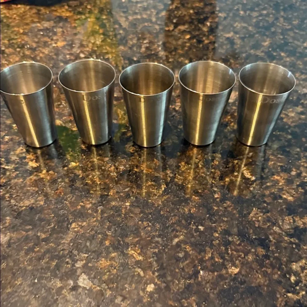 Set of (5) Stainless Steel Shot Glasses NEW- 2 Oz Shotglasses BRAND NEW Barware